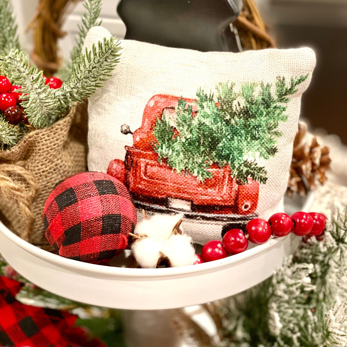 Farm Fresh Christmas Trees Red Truck Pillow - Trends Bedding